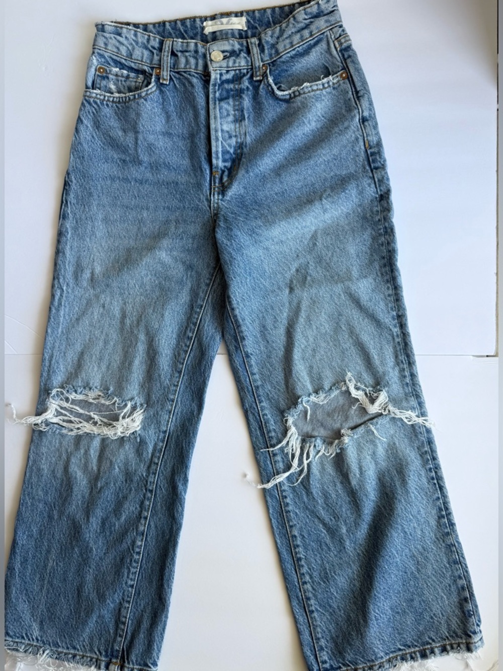 We The Free Jeans Womens 26 Distressed High Rise Straight Leg Button Fly Denim